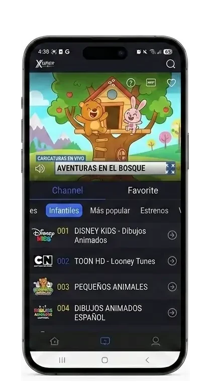 Sección infantil de la aplicación
