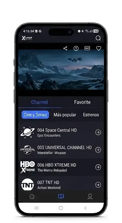 Categoría de cine y series en el teléfono